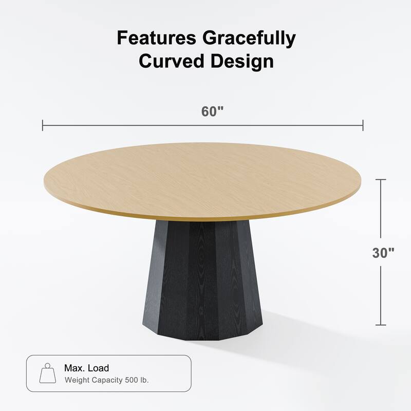 Solid Wood Round Dining Table Kitchen Table with Tabletop and Tapered Base for Living/Dining Room Coffee Office