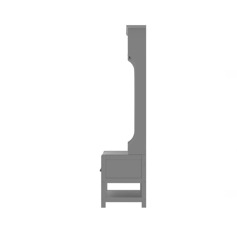 Entryway Hall Tree Cabinet Coat Rack with Cushion Shoe Bench, Storage Cabinet with Sliding Drawers