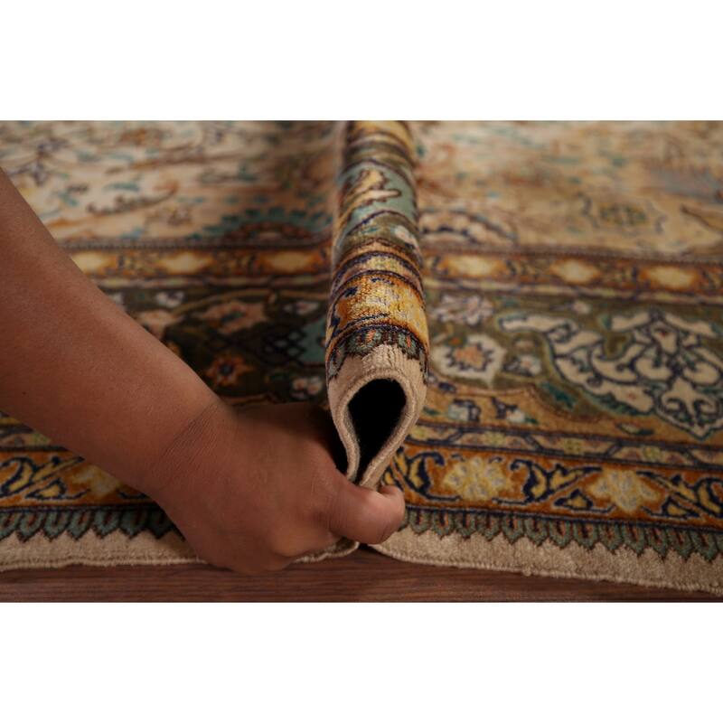 Hand Knotted Oriental 100% Wool Carpet Traditional Floral Beige & Ivories Tabriz Area Rug - 9' 2'' X 6' 3''