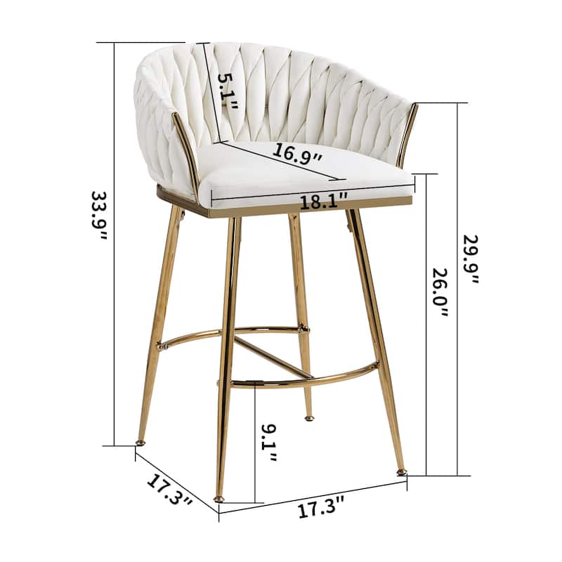 Velvet Bar Stools with Hand Wave Back (Set of 2)