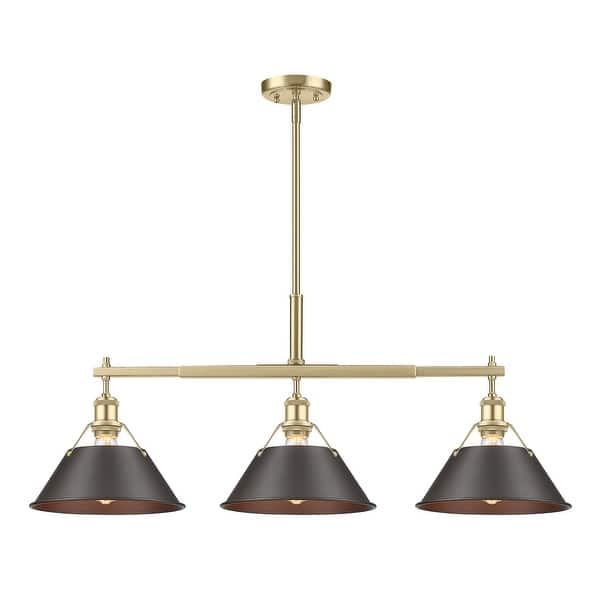 slide 2 of 2, Yep by Golden Lighting Orwell 3-light Island Light in Brushed Champagne Brass and Rubbed Bronze shade - Gold