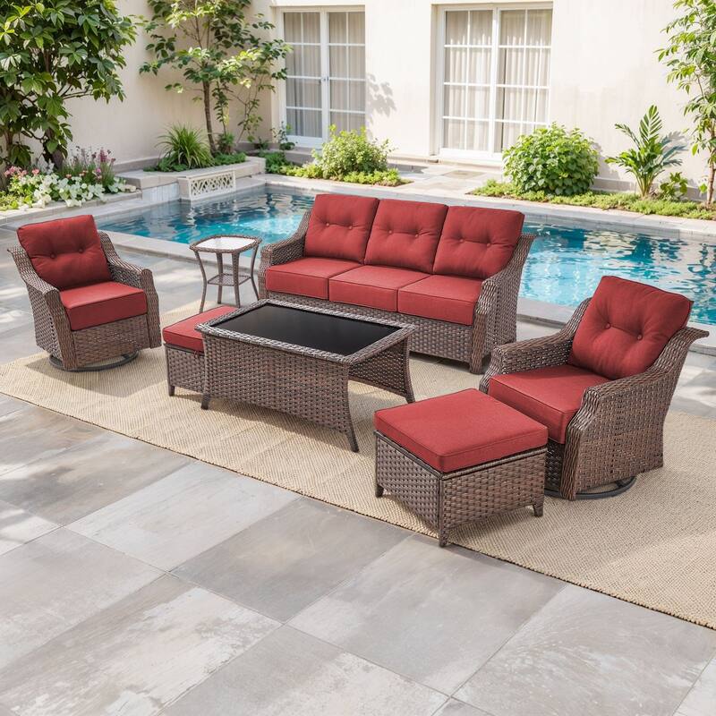 Artisan Patio Brown Wicker Sofa Conversation Set with 6-Inch Thick Cushions