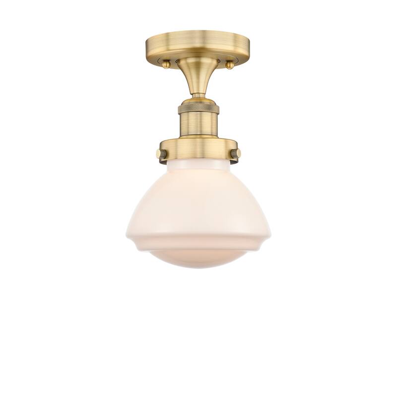Innovations Lighting Olean - 1 Light 7" Semi-Flush Mount - Brushed Brass/Matte White