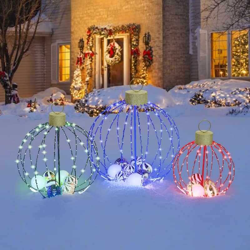 VEIKOUS Set of 3 Lighted Christmas Ornaments, 570 LED Outdoor/Indoor Holiday Decor with Multi-Color Lights