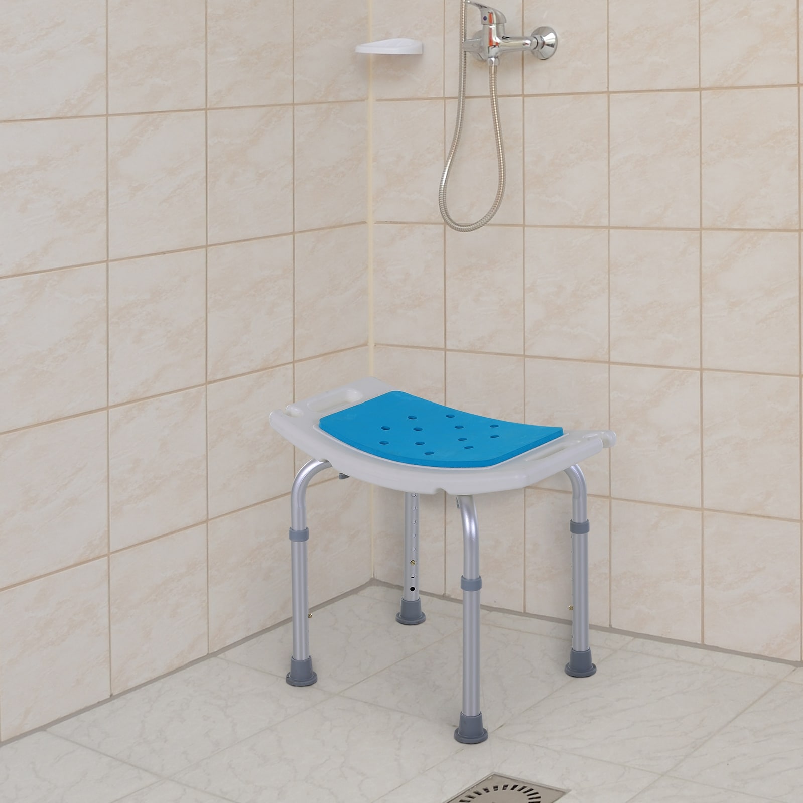 Homcom 6 Level Adjustable Curved Bath Stool Spa Shower Chair Non