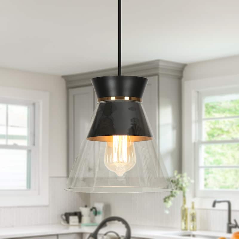 1-Light Modern Black Gold Pendant Lighting Clear Glass Bowl Kitchen Island light for Dining Room - 6.5"x6.5"x6.5"
