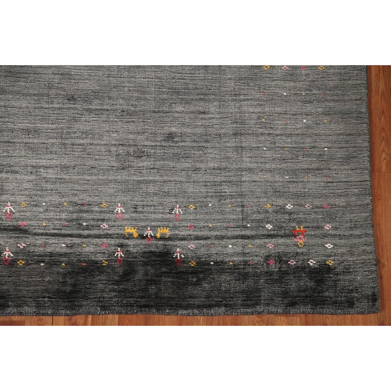 Grey Tribal Gabbeh Oriental Area Rug Handmade Silk Carpet - 6'8" x 9'2"
