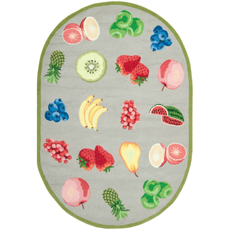 SAFAVIEH Handmade Chelsea Sefkije French Country Fruit Wool Rug - 7'6" x 9'6" Oval - Stone