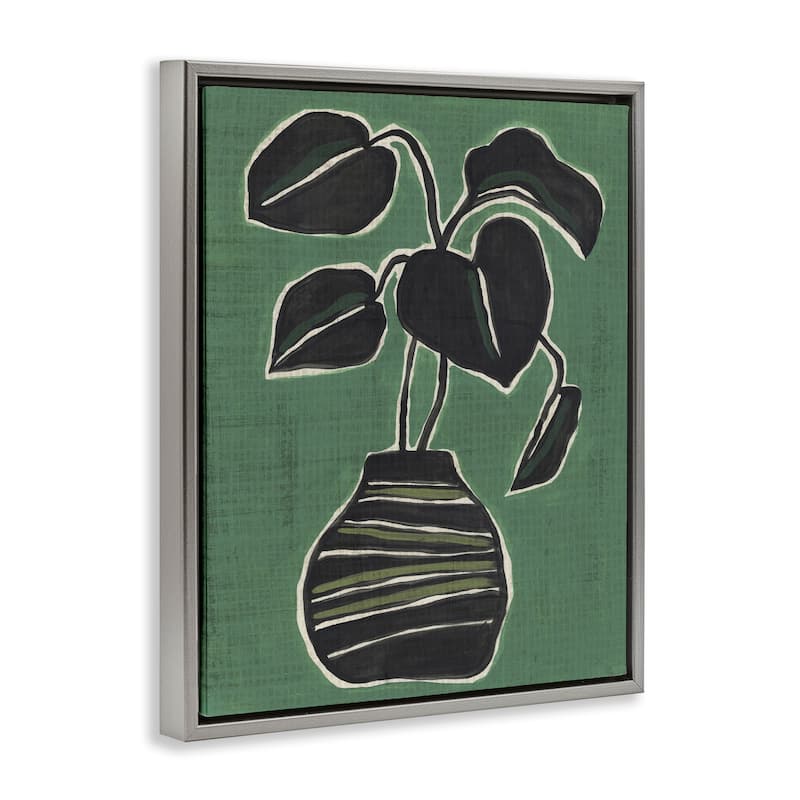 Stupell Green Hued House Plant Framed Floater Canvas Wall Art Design By June Erica Vess