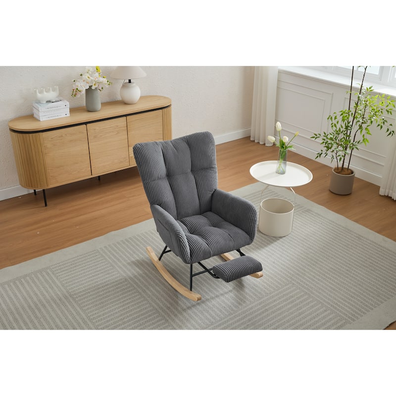 Modern Accent Rocking Chair Rocking Chair with Solid Wood Legs, Glider Rocker Side Pocket Living Room Lounge Arm Chair