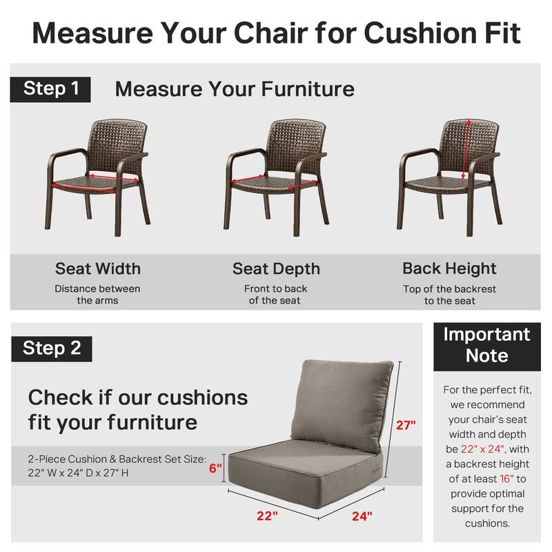 22" W x 24" D x 6" T Outdoor Lounge Chair Replacement Cushion Set Water and Fade Resistant