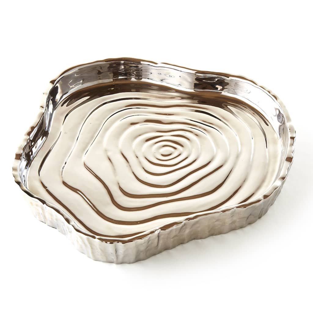 Botanic Collection Titanium Porcelain Tree Bark Tray 8.75 x 8" Silver