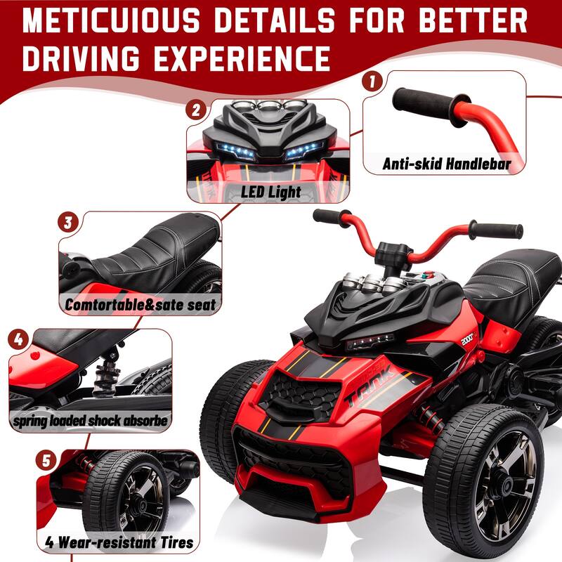 3 Wheeler Electric Vehicle 12v Kids Ride on ATV Car for Kids 3-8 Best Gift