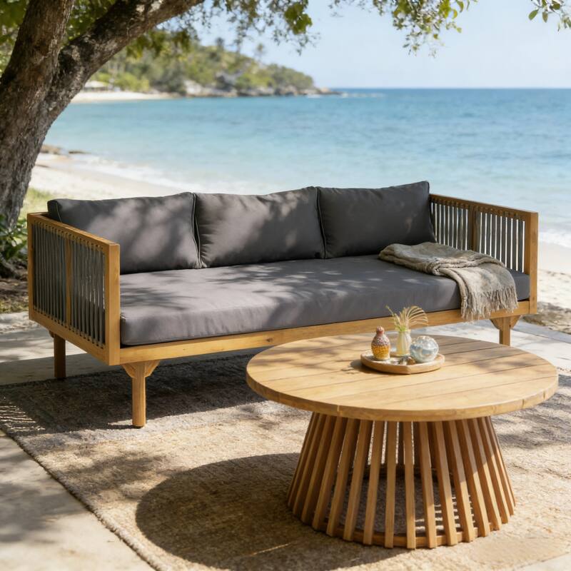 Christopher Knight Home - Acacia Wood Outdoor Patio Sofa with Rope Design