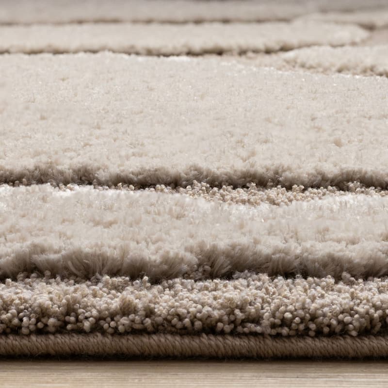 Luxurious Taupe Sand Stepping Stones High-Low Textured Rug