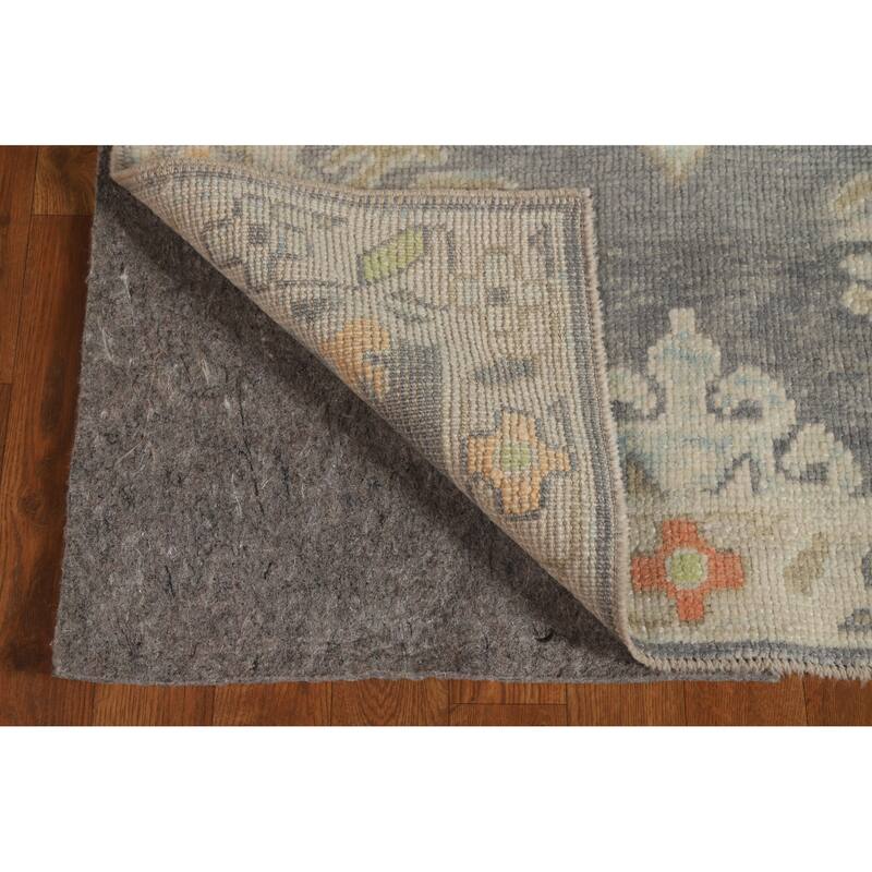 Hand Knotted Oriental 100% Wool Carpet Transitional Geometric Greys & Charcoal Oushak Runner Rug - 8' 4'' X 3' 1''