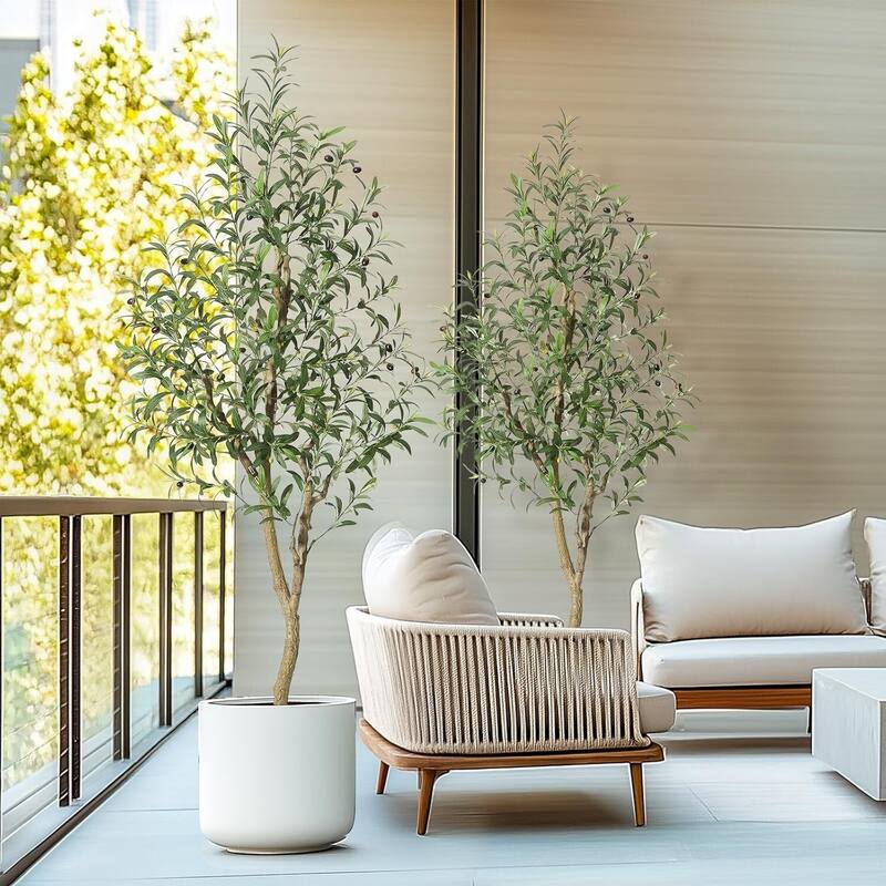 2 Pcs Faux Artificial Olive Tree for Home Office Living Room Decor