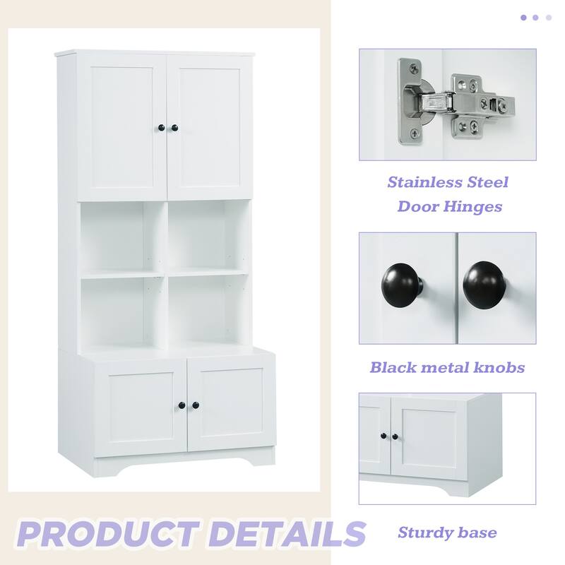 GDFStudio - Carter Tall and Wide Freestanding Storage Cabinet with 4 Doors and Adjustable Shelves, MDF