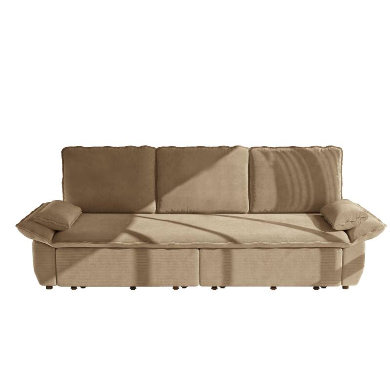 94.5" King Size Pull Out Sofa Bed, 3-in-1 Convertible Sleeper in Corduroy Fabric, Sofa Bed