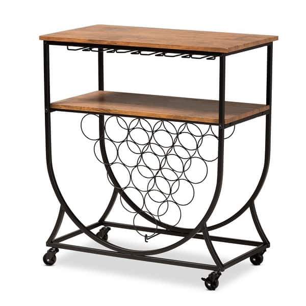 slide 2 of 9, Dania Antique Vintage Industrial Metal and Wood Mobile Wine Bar Cart Iron - Black
