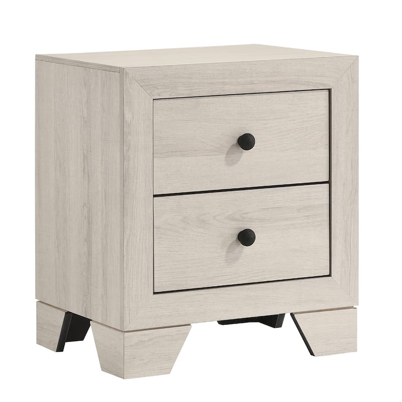 Cuzzy Nightstand with 2 Drawers, Black Metal, Natural White Wood