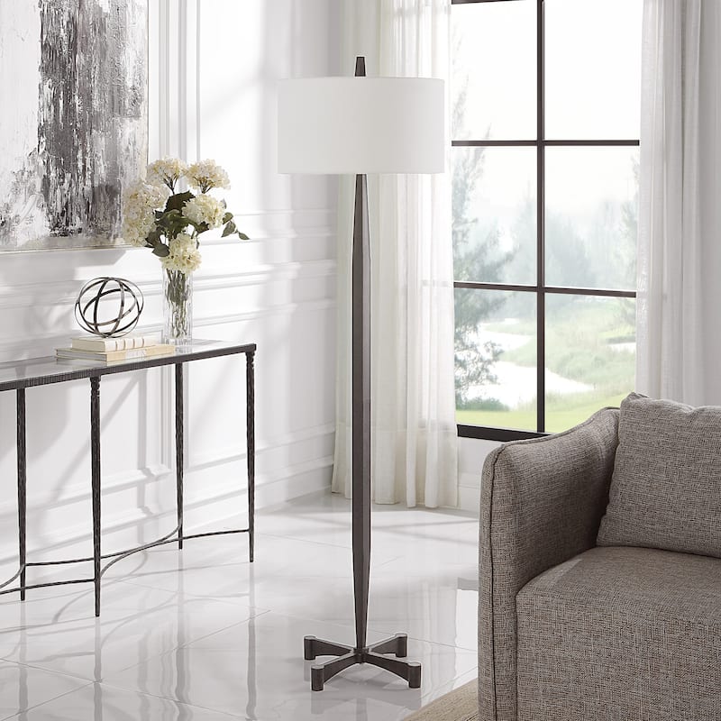 Tapered Base Table Lamp Floor Lamp with drum Shade - 67.25" - Black