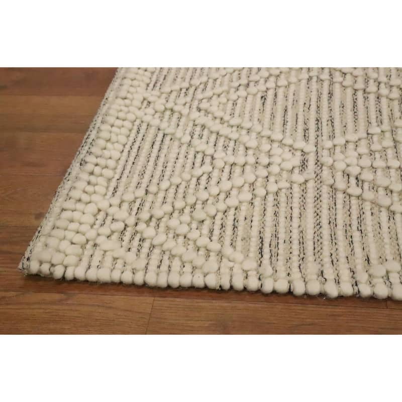 Hand Knotted Oriental 100% Wool Carpet Modern Geometric Beige & Ivories Modern Gotti Design Area Rug - 3' 3'' X 1' 10''