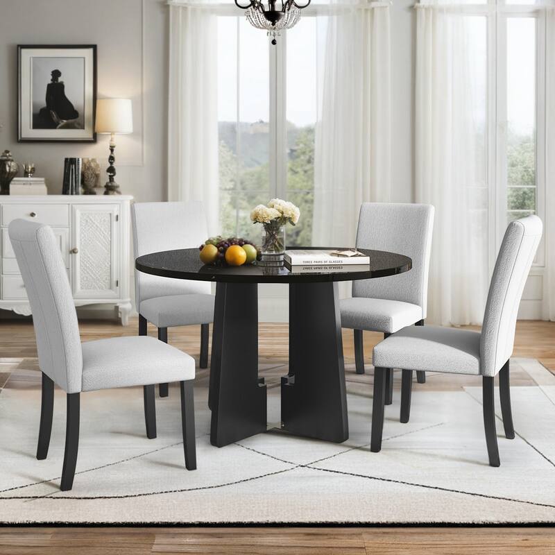 5-Piece Round Dining Table set, Modern Dining Table and 4 Upholstered Chairs
