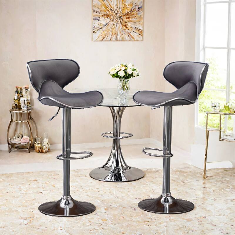 Velvet Upholstered Adjustable 360 Degree Swivel Barstool (Set of 2)