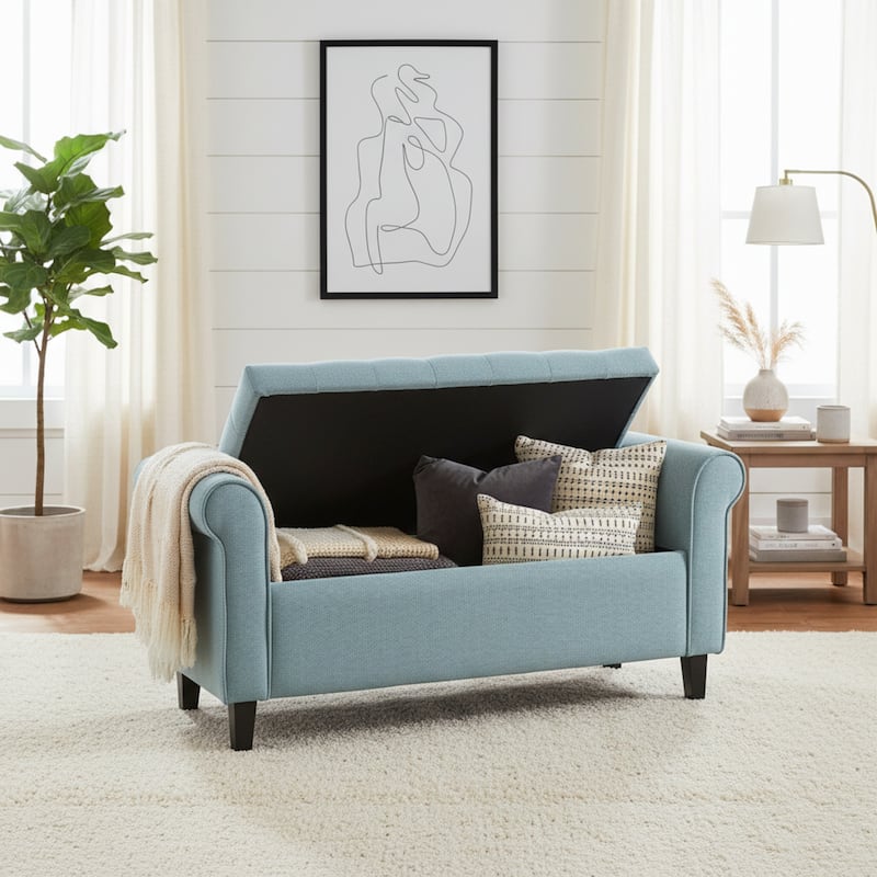 Christopher Knight Home - Keiko Contemporary Rolled Arm Fabric Storage Ottoman Bench