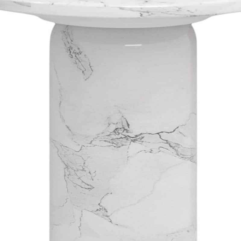 HomeRoots 16" White Marble and Wood Round Pedestal End Table - 21.6' X '15.7' X '21.6