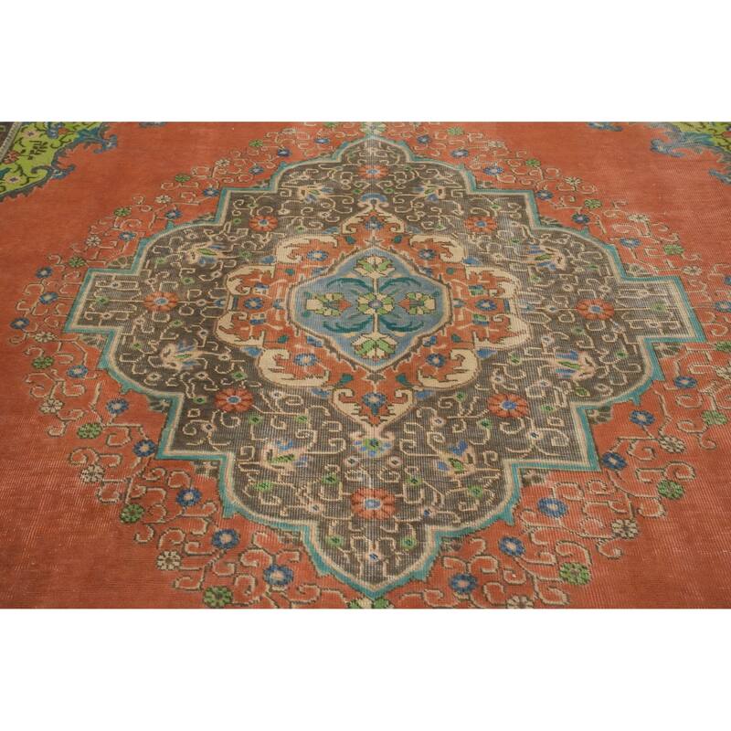 Hand Knotted Oriental 100% Wool Carpet Traditional Floral Oranges & Rust Tabriz Area Rug - 11' 8'' X 9' 5''