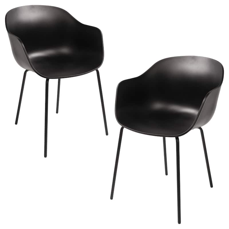 Furnish Theory Curve-K ML Indoor/Outdoor Dining Armchairs Arm Chairs w Polypropylene Shell & Powder-Coated Steel Legs (Set of 2) - Black Shell & Black Legs