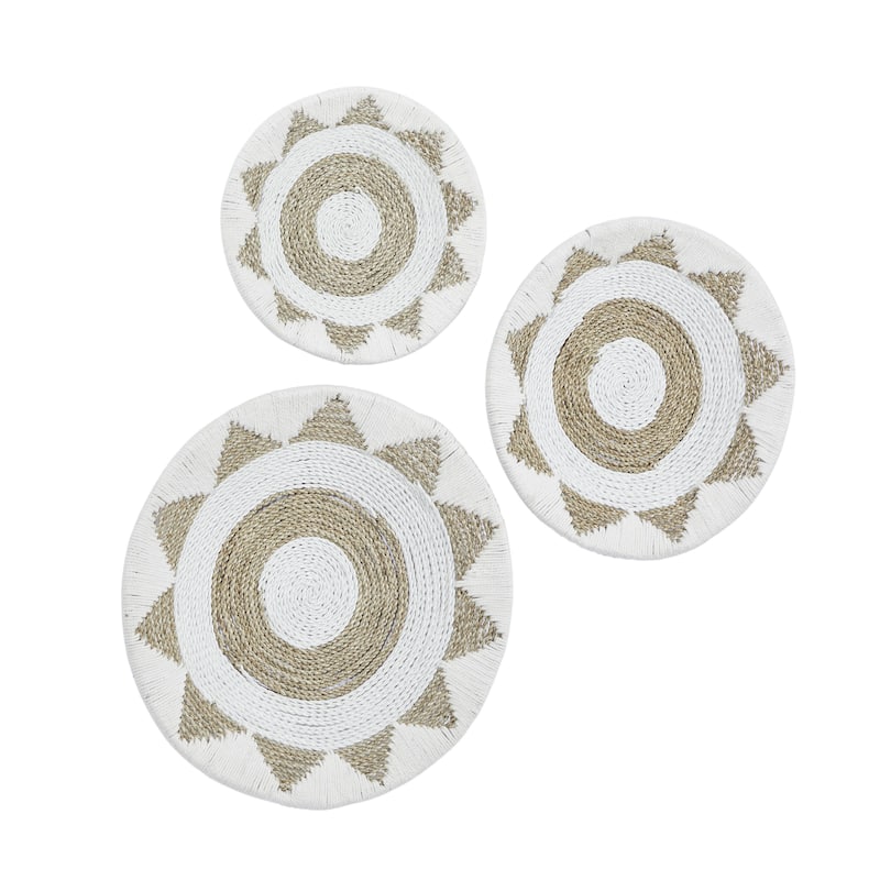 Cotton Fabric Plate Handmade Woven Home Wall Decor - Set of 3 Black or White - Roche River Decor