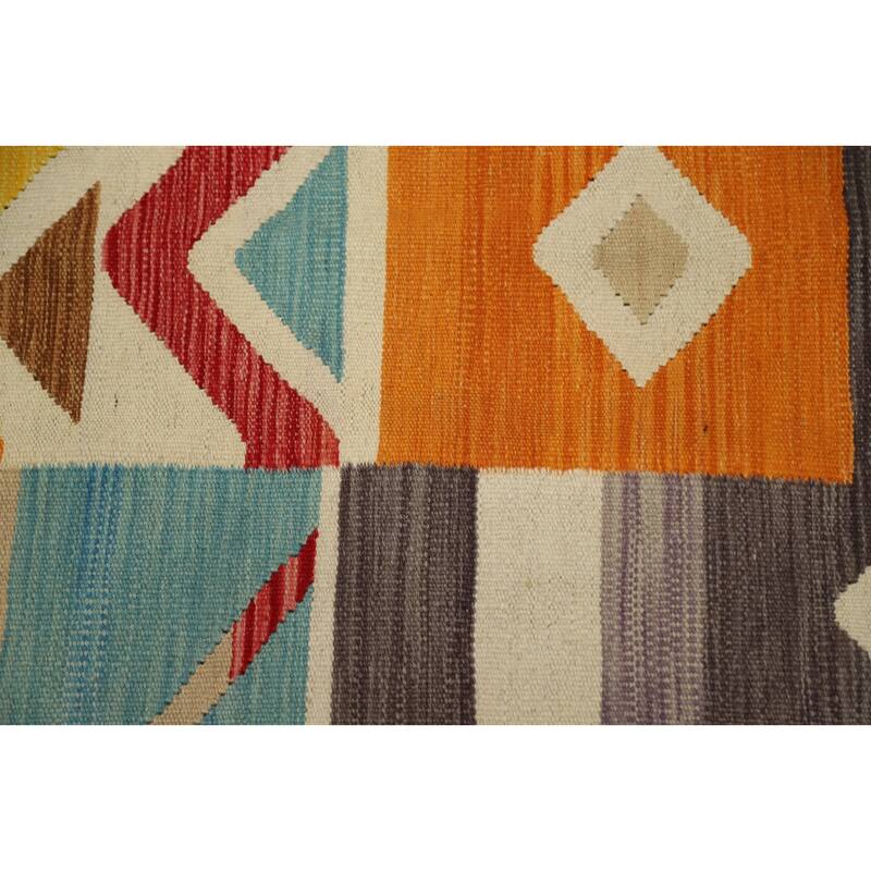 Hand Woven Oriental 100% Wool Carpet Southwestern Tribal Multi-Colored Kilim Area Rug - 9' 8'' X 8' 1''