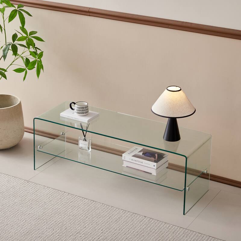 Tempered Clear Glass TV Stand for Living Room‌