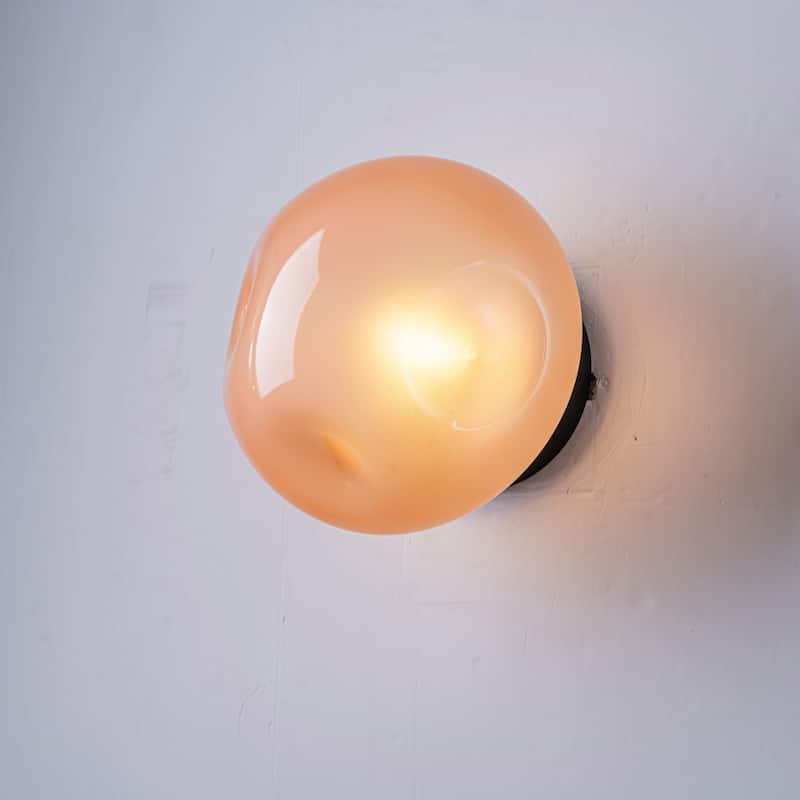 7.1" W Mid-Century Modern Matte Black Wall Sconce with Hand-Blown Smoked Gray/Pink Glass Shade for Bathroom, Staircase - Pink