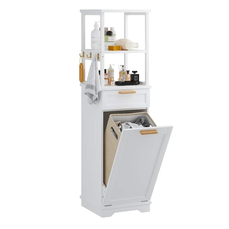 VECELO Tilt Out Laundry Hamper Cabinet with Laundry Baskets Hamper,Bathroom Storage Cabinet Laundry Cabinet with Drawer