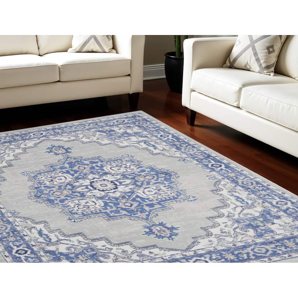 Power Loomed Distressed Floral Non Skid Stain Resistant Area Rug - 120' X '84' X '0.39