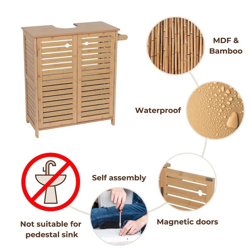 Natural Under Sink Cabinet with U-Shaped Cut-Out, Double Vented Doors, Towel Holder - Trinidad Collection