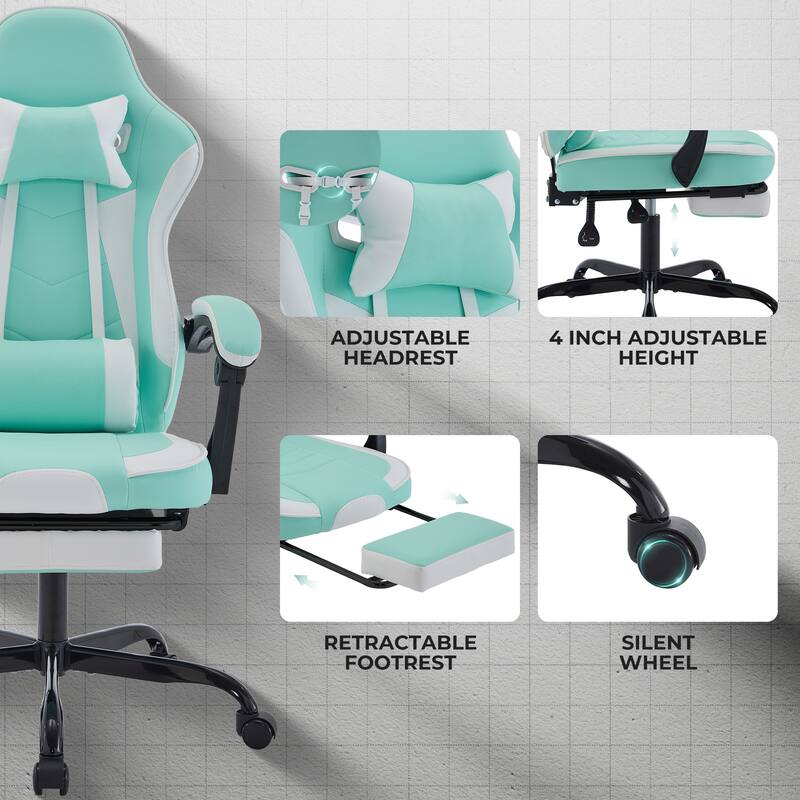 Gaming Chair, Ergonomic Computer Chair with Footrest and Massage Lumbar Support, Height Adjustable Swivel Video Game Chair