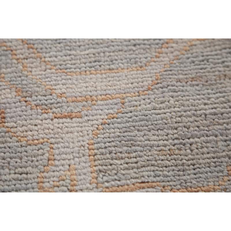 Hand Knotted Oriental 100% Wool Carpet Transitional Floral Greys & Charcoal Oushak Runner Rug - 11' 7'' X 2' 11''