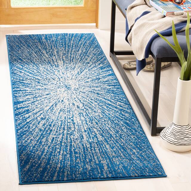 SAFAVIEH Evoke Juli Abstract Boho Burst Rug - 2'2" x 11' - Navy/Ivory