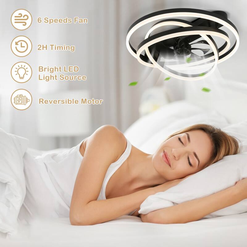 24" Adjustable Light Kit Flush Mount Ceiling Fan, 3 Color Tone CCT dimmable 6 Fan Speed, Remote & App Control for Bedroom