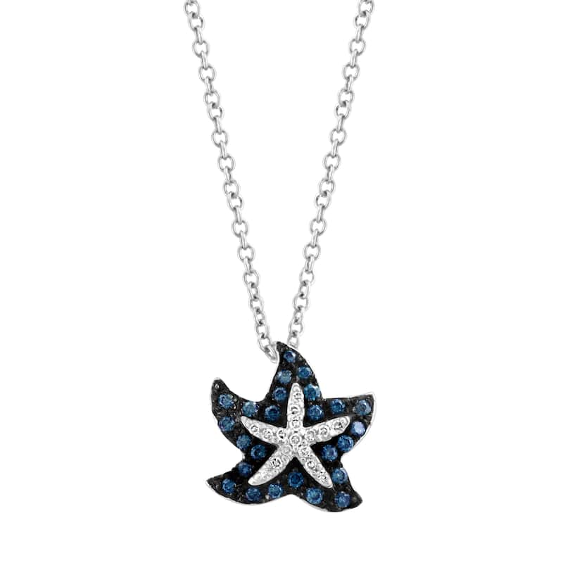 Effy Women's 14K White Gold Diamond,Black Diamond Starfish Pendant Neckace