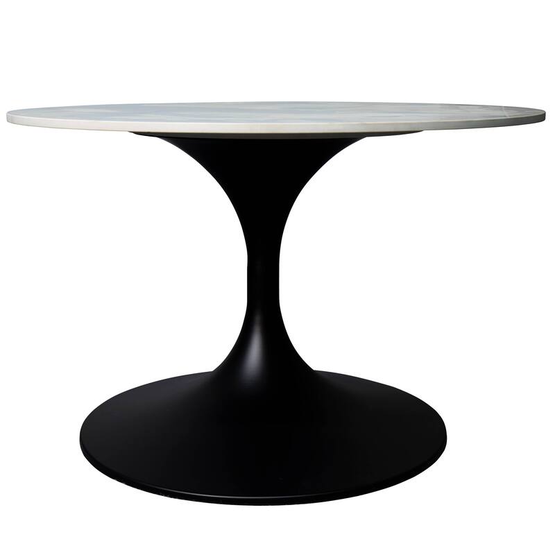 LeisureMod Verve 27" Round Coffee Table with Sintered Stone TableTop and Black Steel Base for Living & Bedroom
