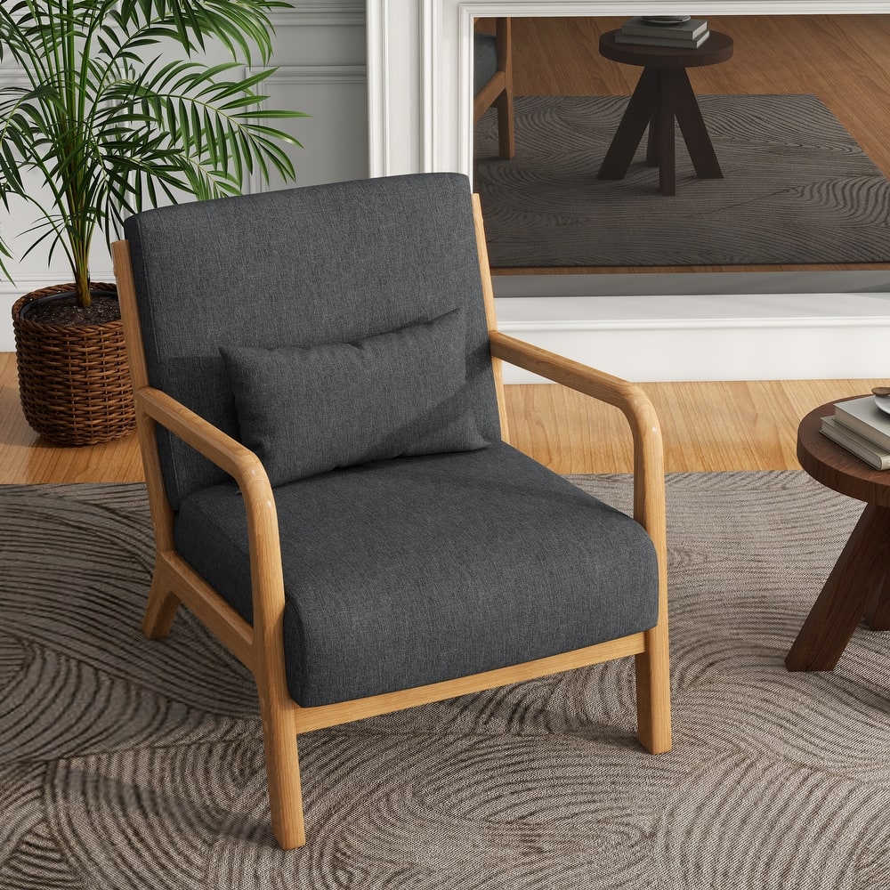 Mid-Century Modern Upholstered Accent Chair with Wood Frame