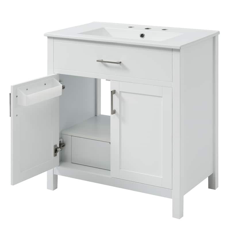 30-Inch Bathroom Vanity with Ceramic Sink and Ample Storage - The Perfect Choice for Small Bathrooms