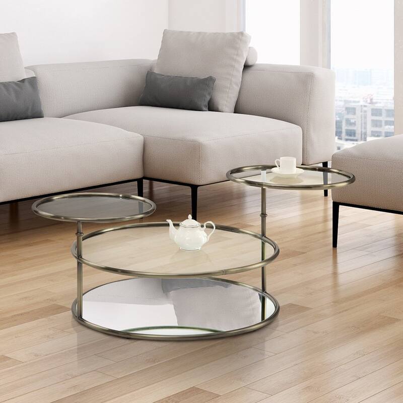 Hora Modern Gold 30-inch Glass Swivel Coffee Table with Shelf by