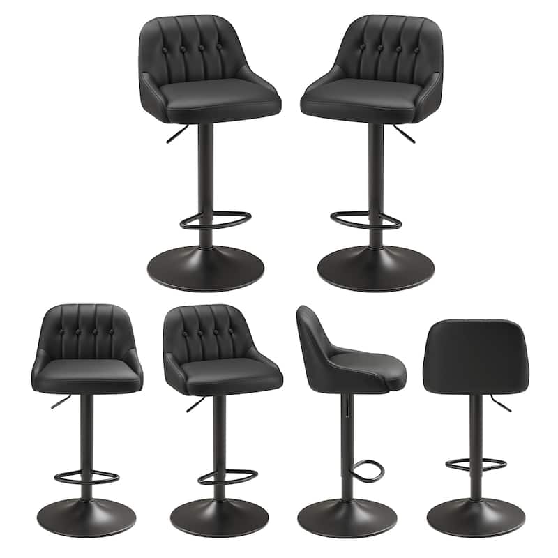 RENEWLINE Adjustable Height Bar Stools with Back, 360° Swivel PU Leather Counter Stools( Set of 1/2/3/4/6)for Kitchen Island - Set of 6 - Black